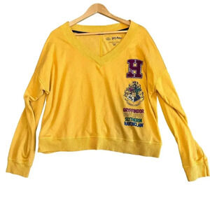 Harry Potter Women's Pullover Sweatshirt XL Yellow Cotton Long Sleeves V-Neck
